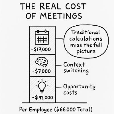A hand-sketched stacked bar showing the full cost breakdown per employee ($66,000 total)