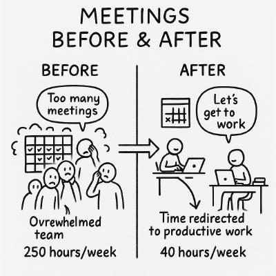 Meetings Before & After Handwritten Split Illustration