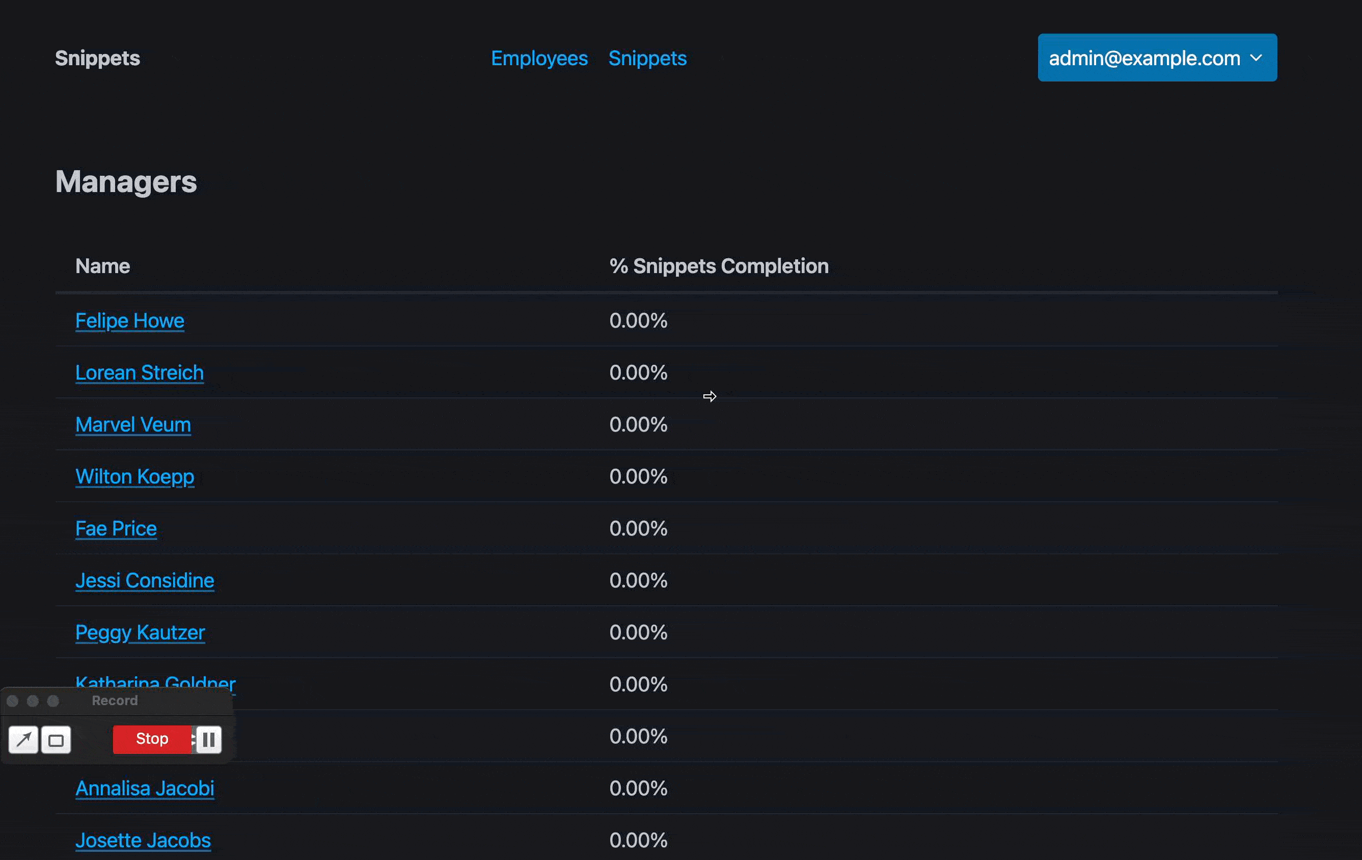 interactive browse employees page